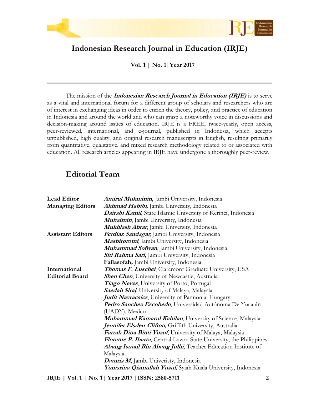 Indonesian Research Journal in Education (IRJE)