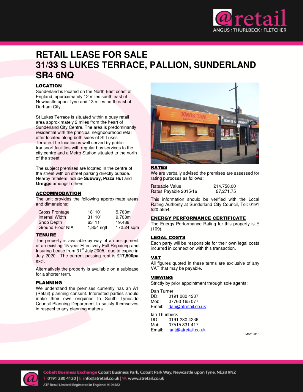 Retail Lease for Sale 31/33 S Lukes Terrace, Pallion, Sunderland Sr4 6Nq