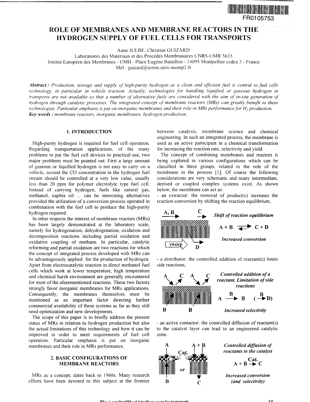 Role of Membranes and Membrane Reactors in the Hydrogen Supply of Fuel Cells for Transports