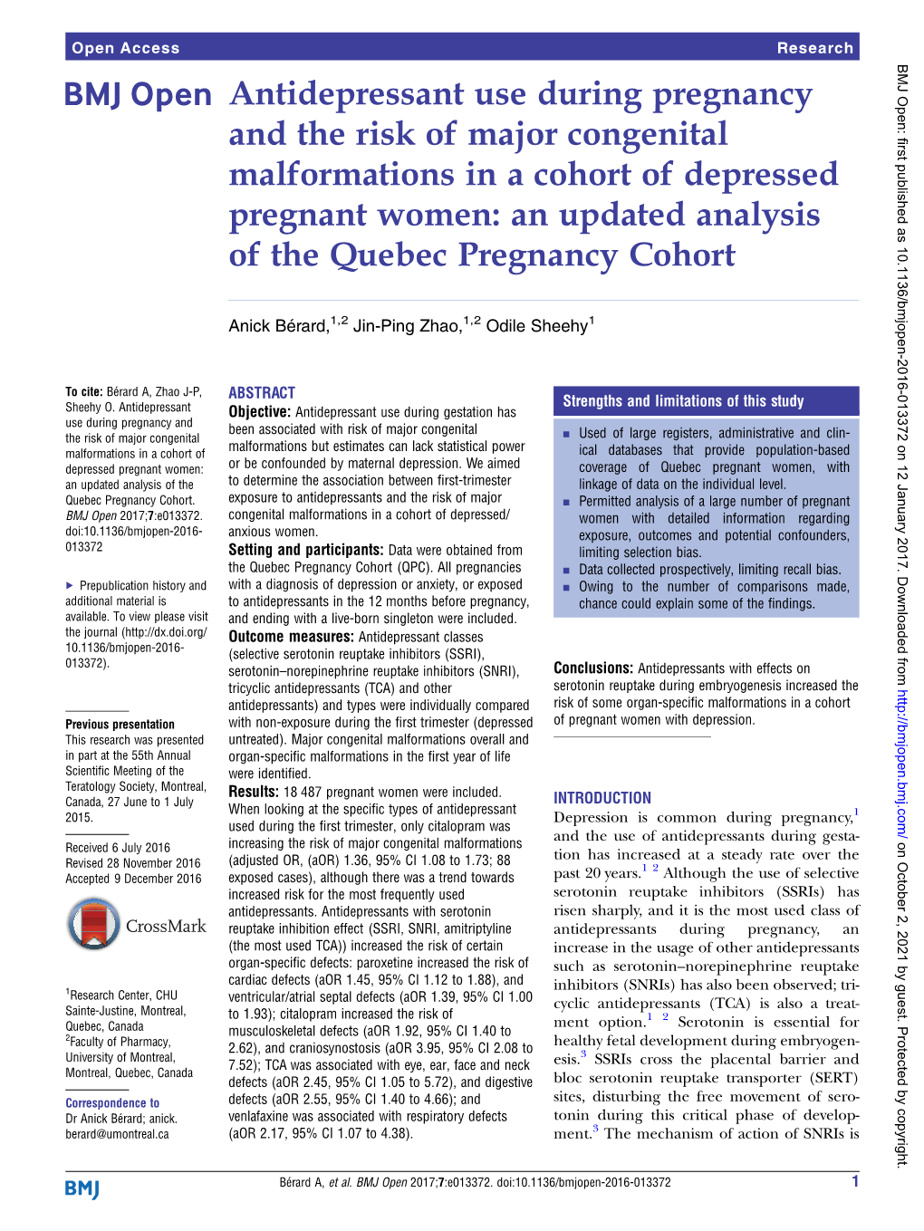 Antidepressant Use During Pregnancy and the Risk of Major Congenital Malformations in a Cohort of Depressed Pregnant Women