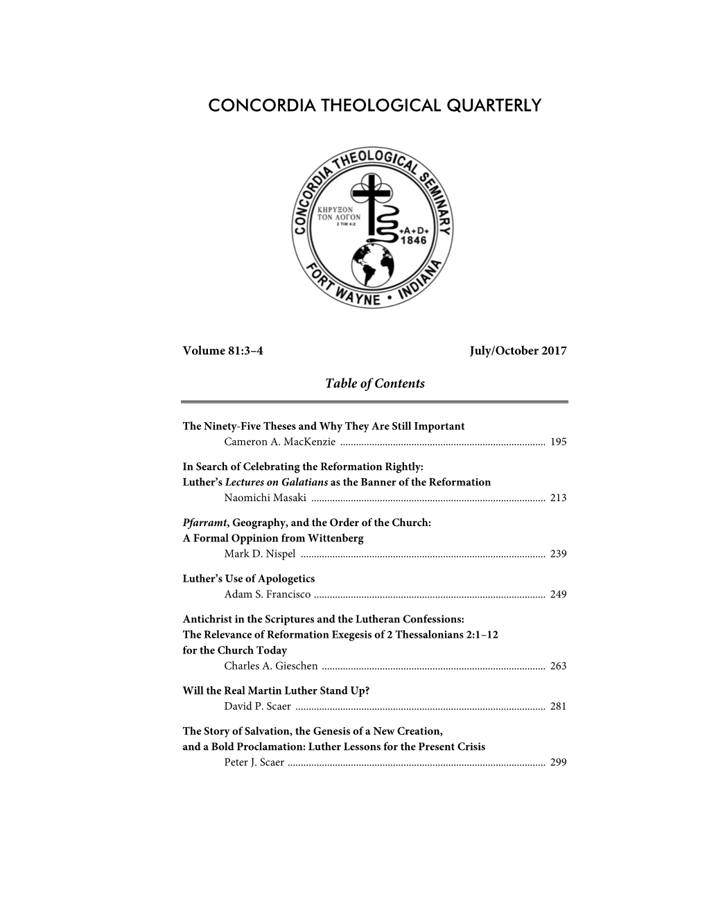 Concordia Theological Quarterly