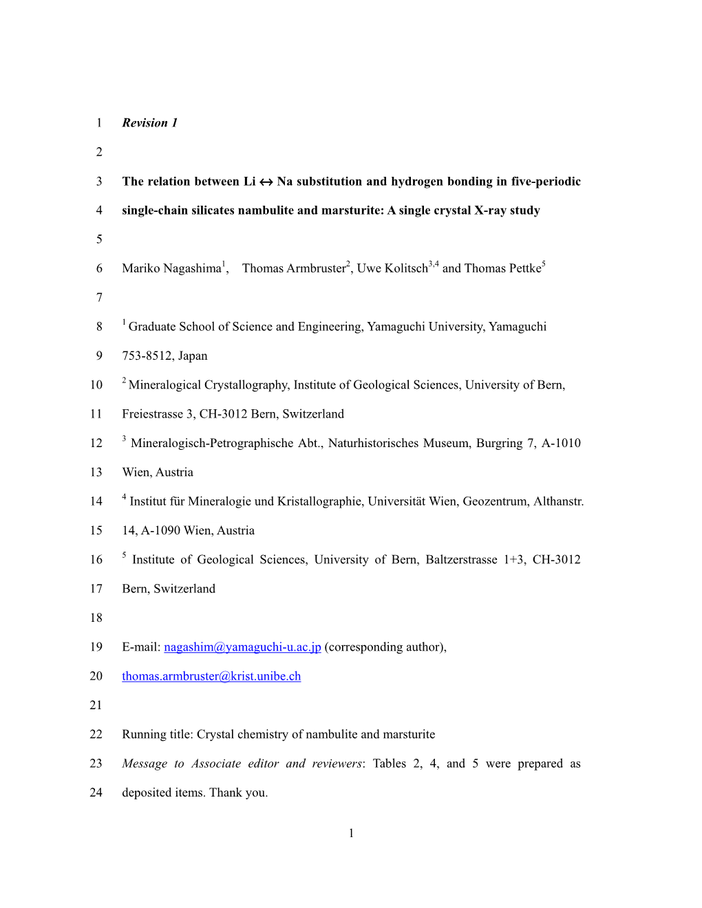 1 Revision 1 1 2 the Relation Between Li ↔ Na Substitution and Hydrogen