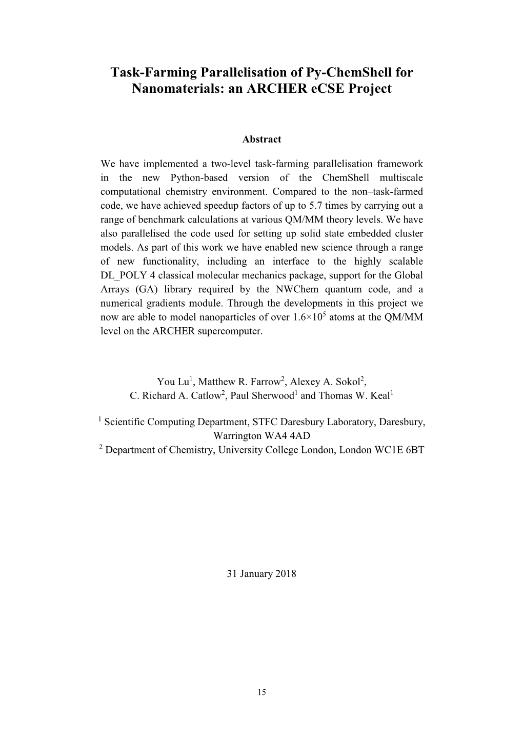 Task-Farming Parallelisation of Py-Chemshell for Nanomaterials: an ARCHER Ecse Project