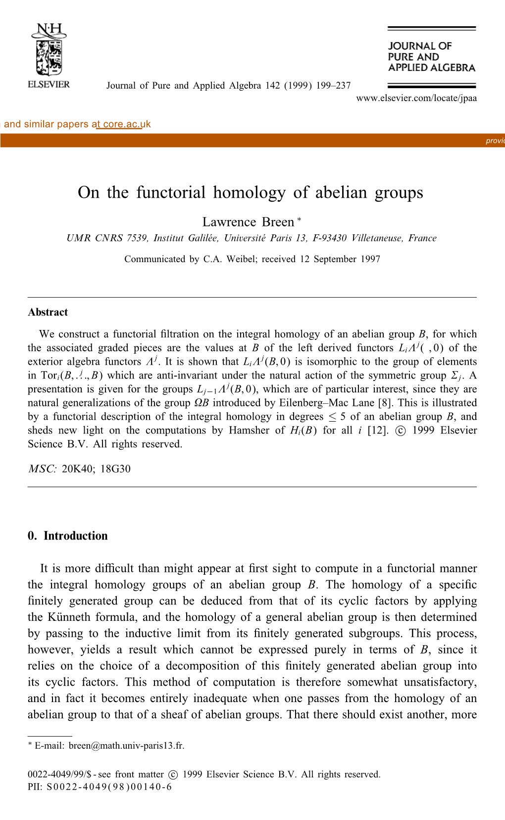 On the Functorial Homology of Abelian Groups