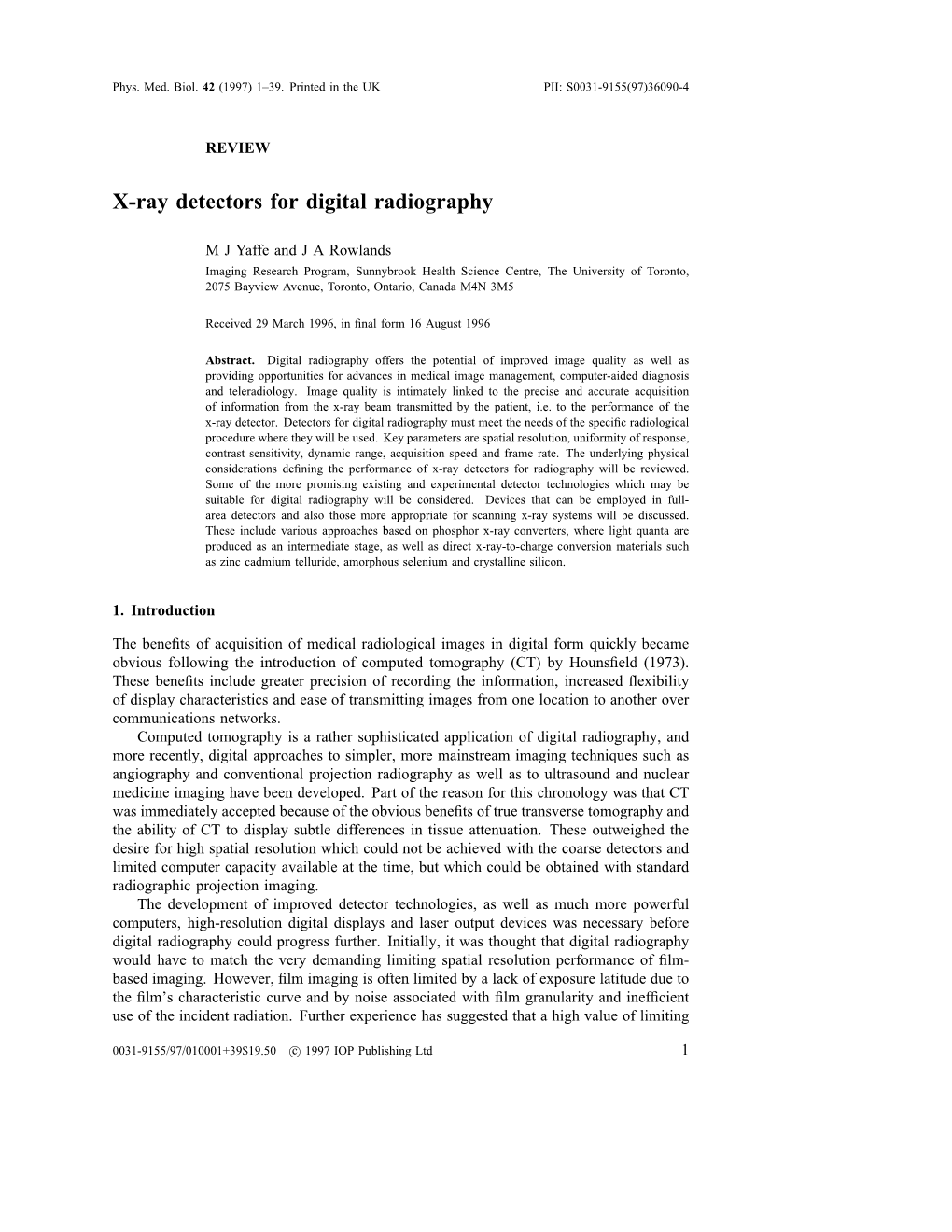 X-Ray Detectors for Digital Radiography