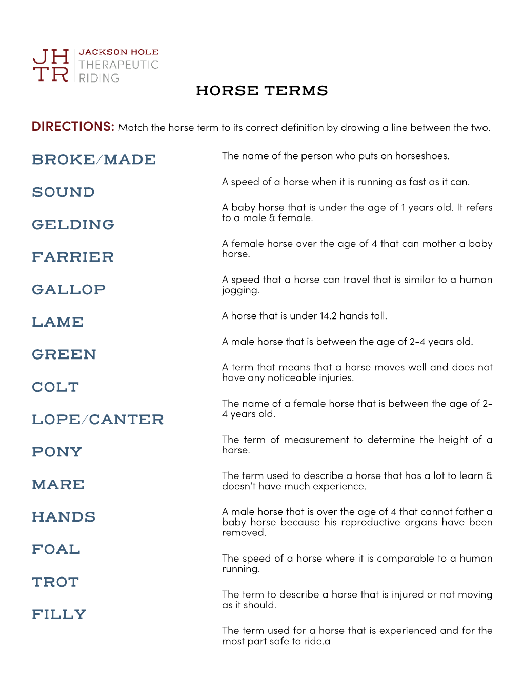 Common Horse Terms