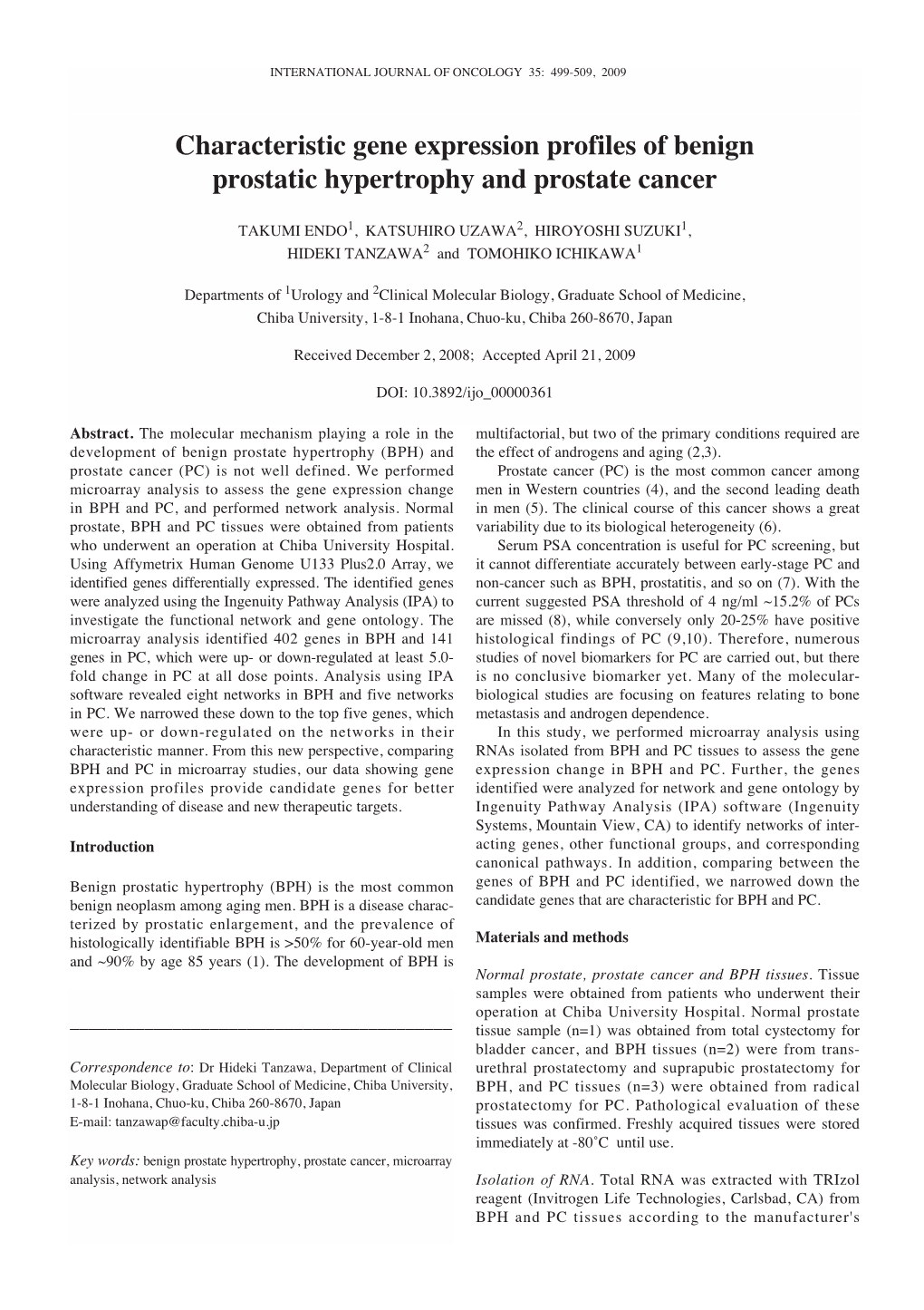 Characteristic Gene Expression Profiles of Benign Prostatic Hypertrophy and Prostate Cancer