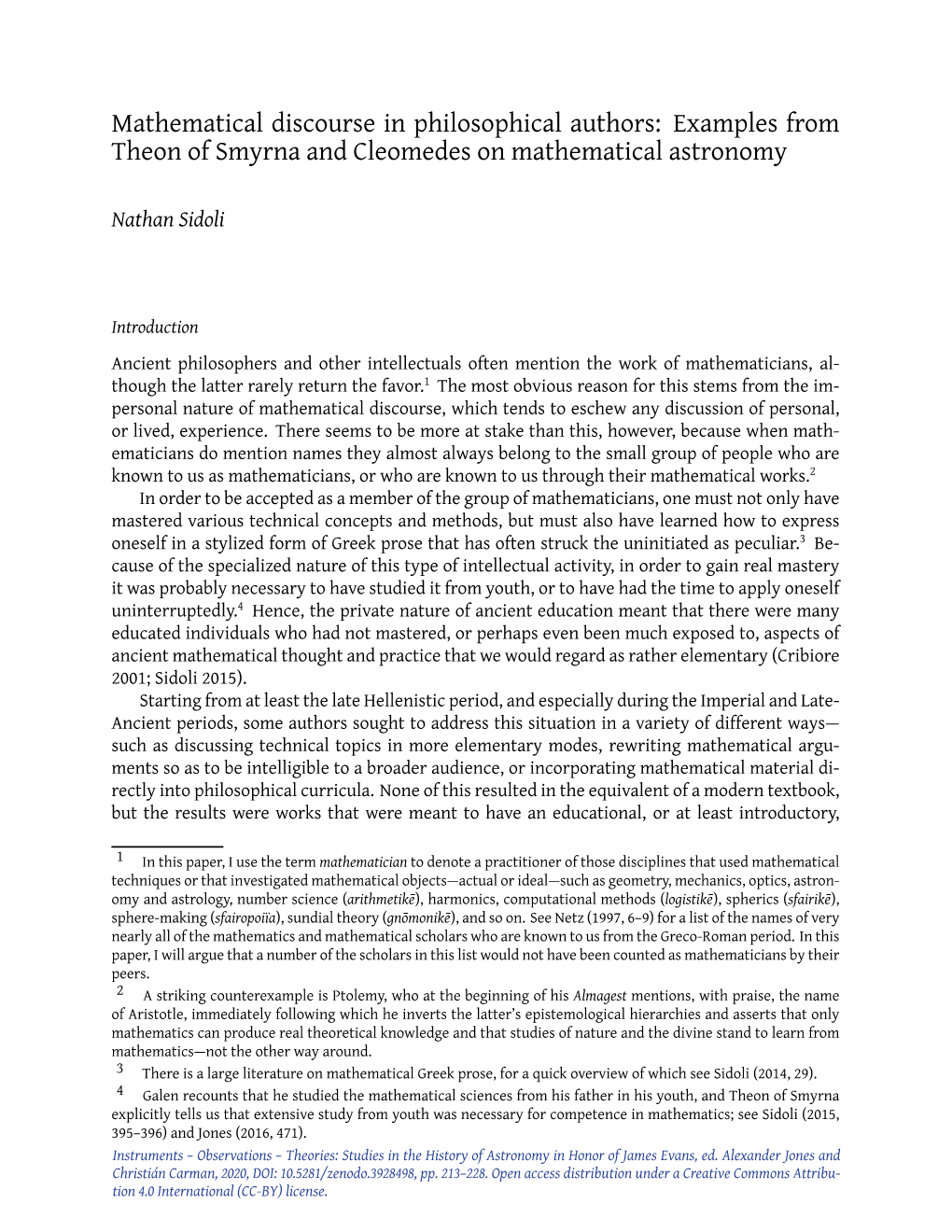 Mathematical Discourse in Philosophical Authors: Examples from Theon of Smyrna and Cleomedes on Mathematical Astronomy