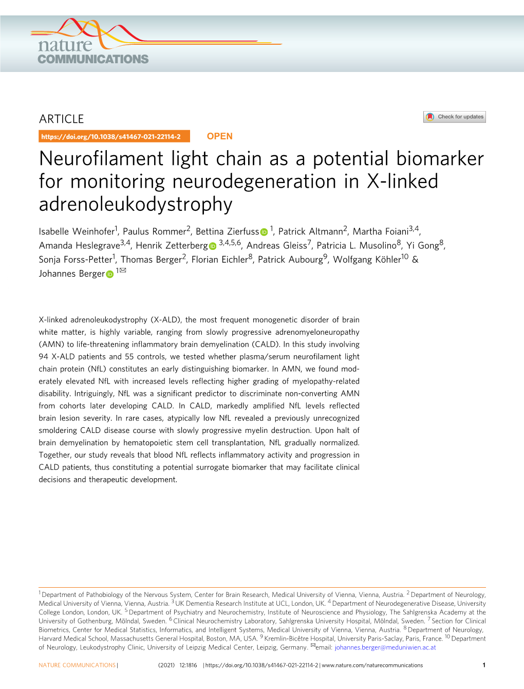 Neurofilament Light Chain As a Potential Biomarker for Monitoring