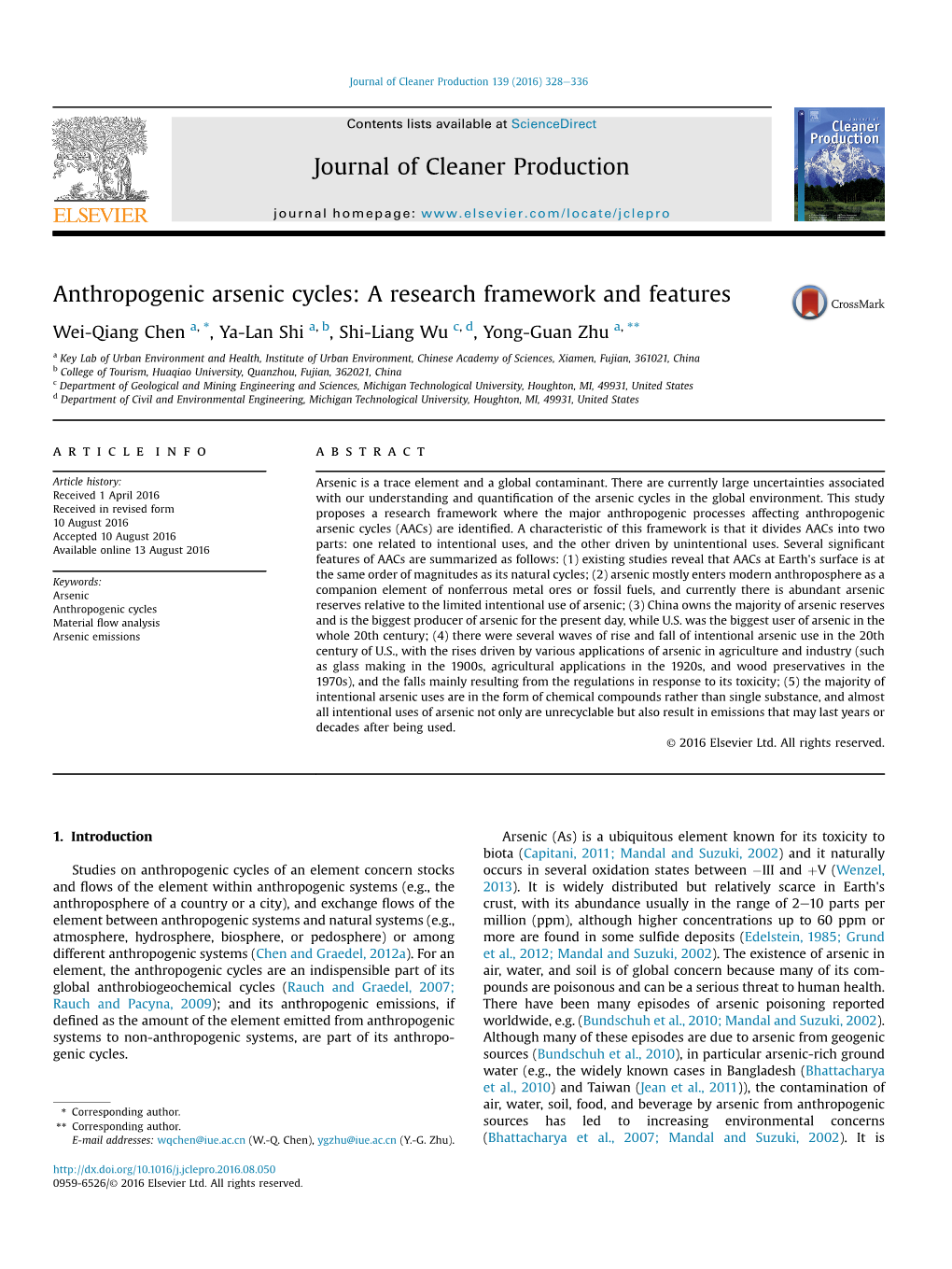 Anthropogenic Arsenic Cycles: a Research Framework and Features