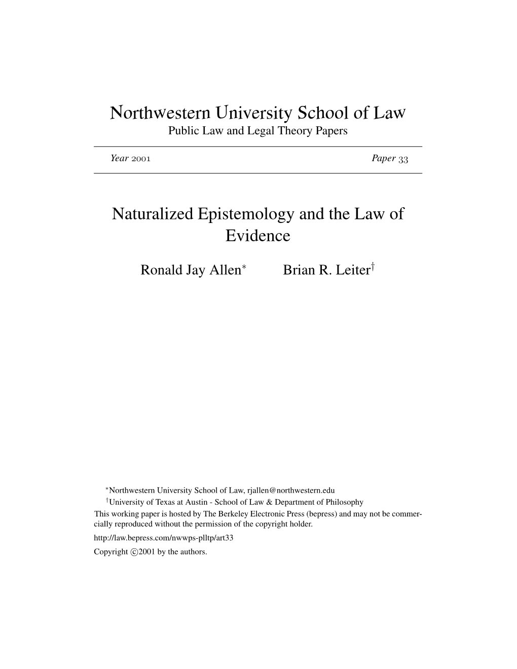Naturalized Epistemology and the Law of Evidence