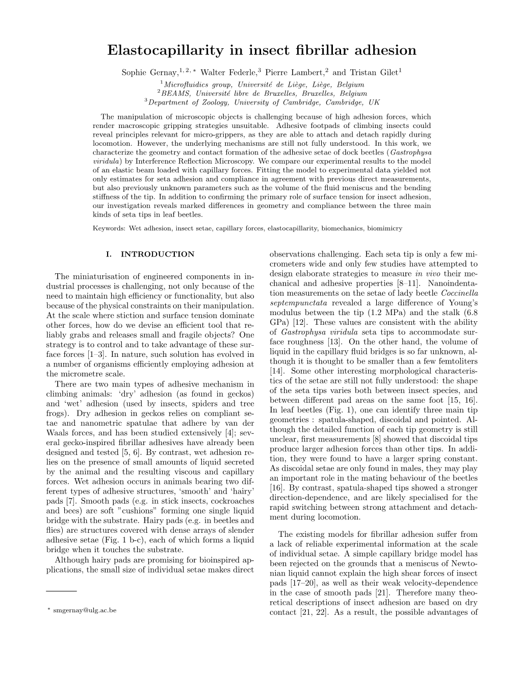 Elastocapillarity in Insect Fibrillar Adhesion