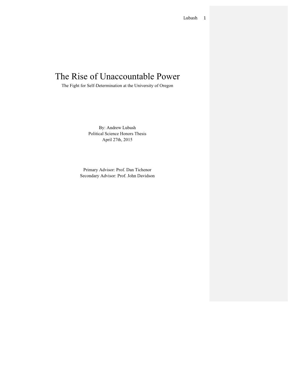 The Rise of Unaccountable Power the Fight for Self-Determination at the University of Oregon