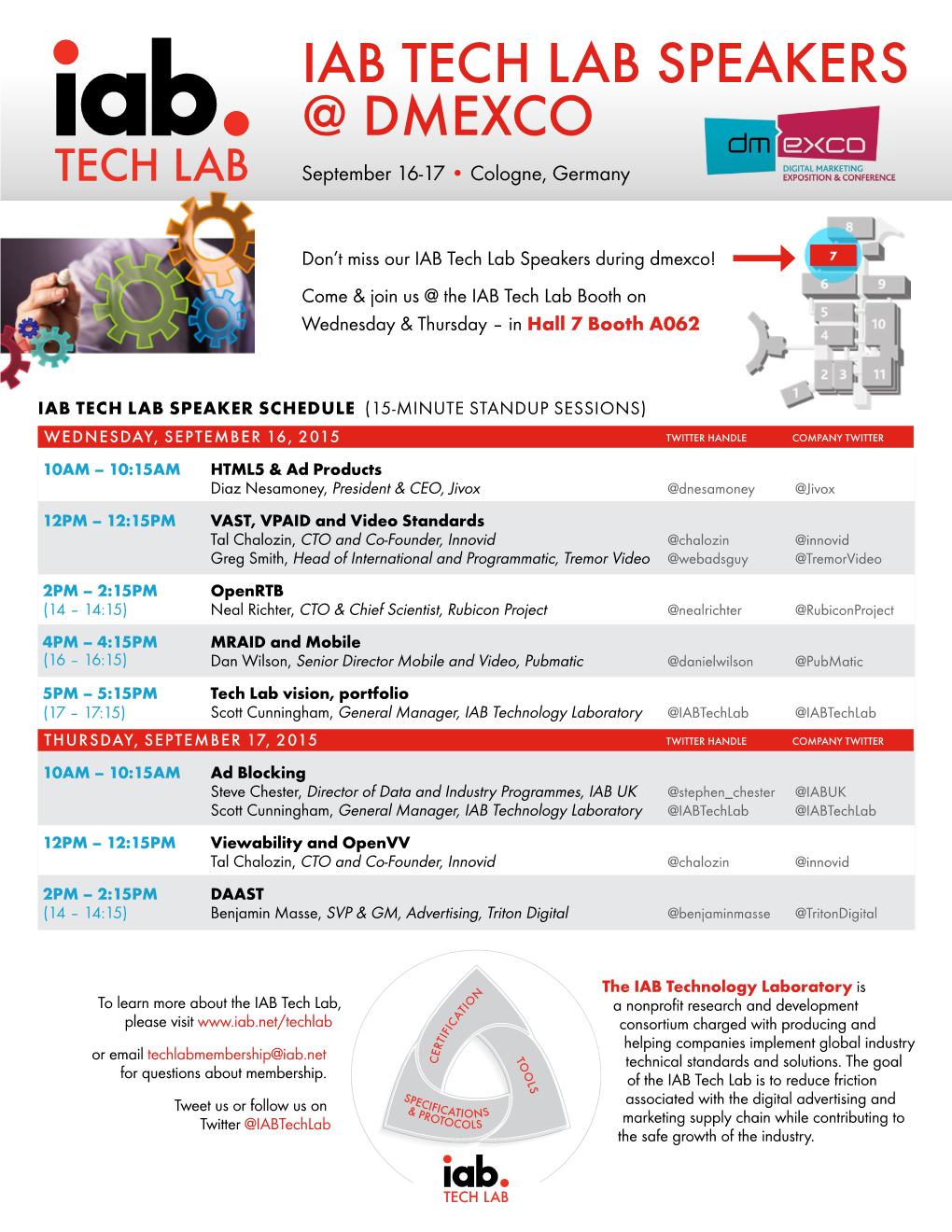 IAB TECH LAB SPEAKERS @ DMEXCO TECH LAB September 16-17 • Cologne, Germany