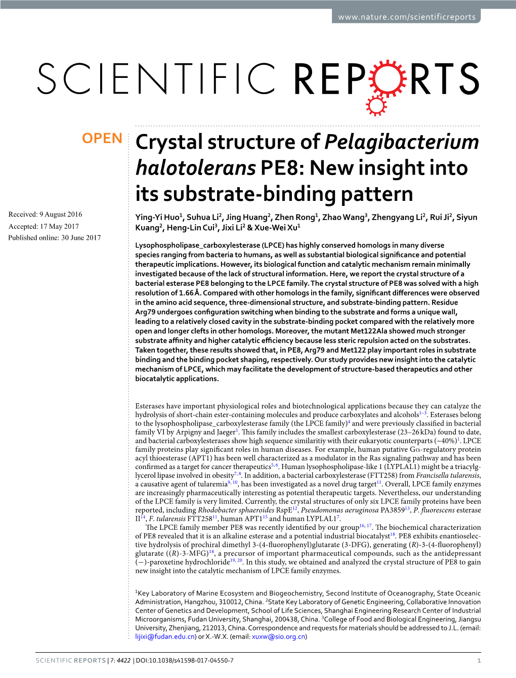 Crystal Structure of Pelagibacterium Halotolerans PE8: New Insight
