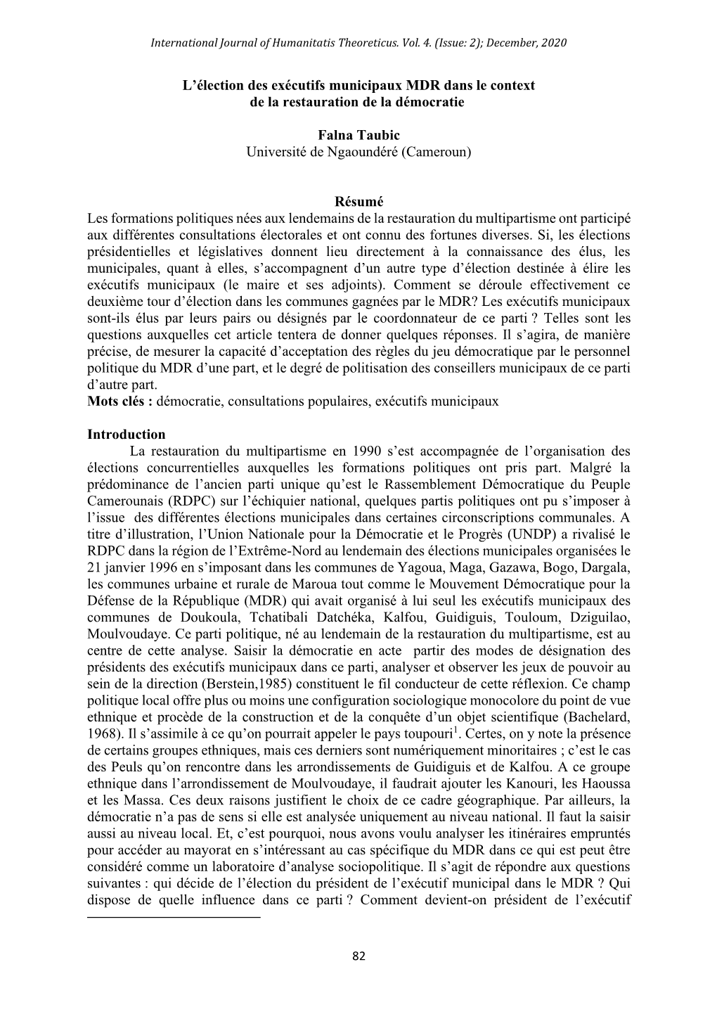 L'élection Des Exécutifs Municipaux MDR Dans Le Context De La