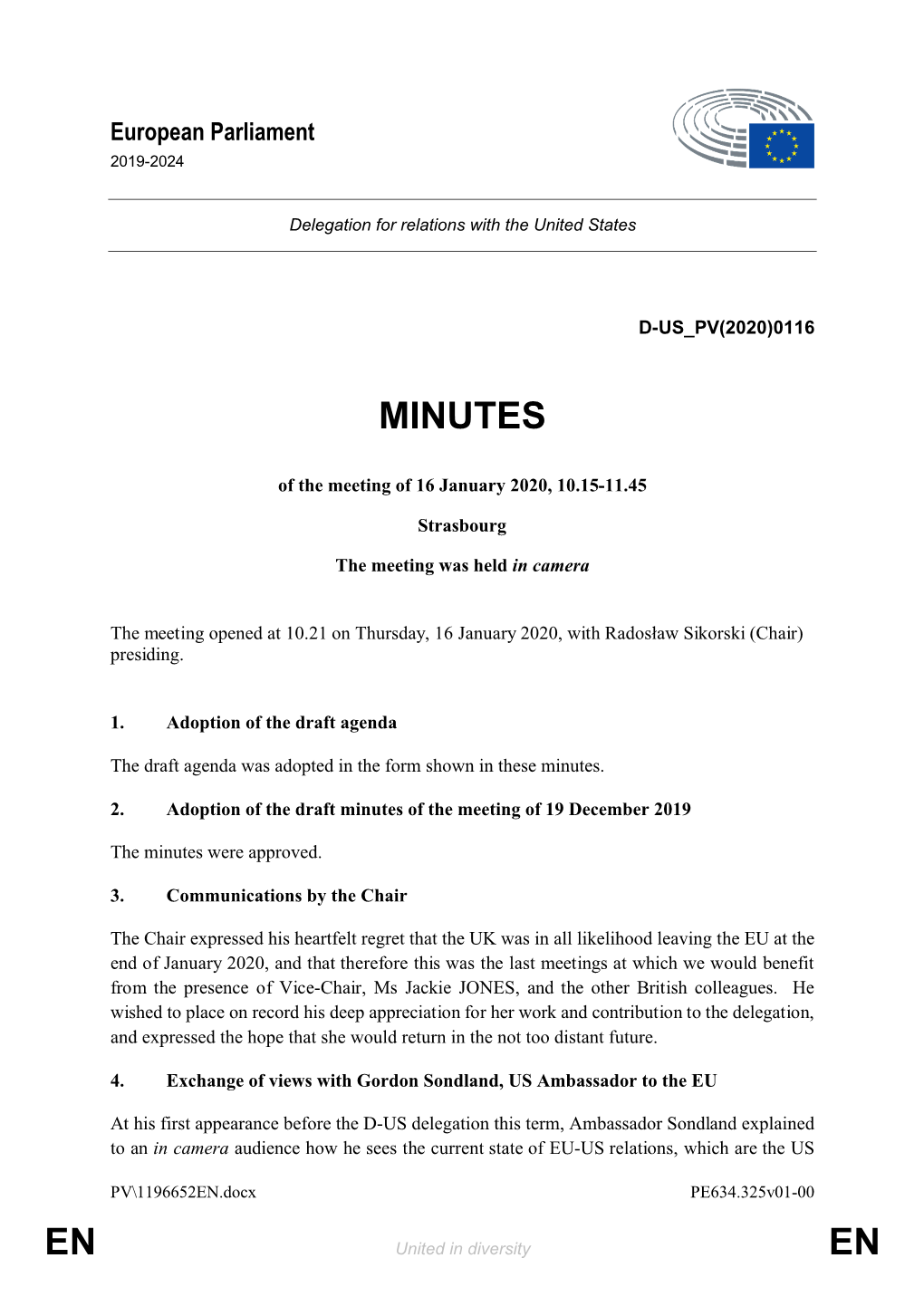 Minutes of the Meeting of 16 January 2020