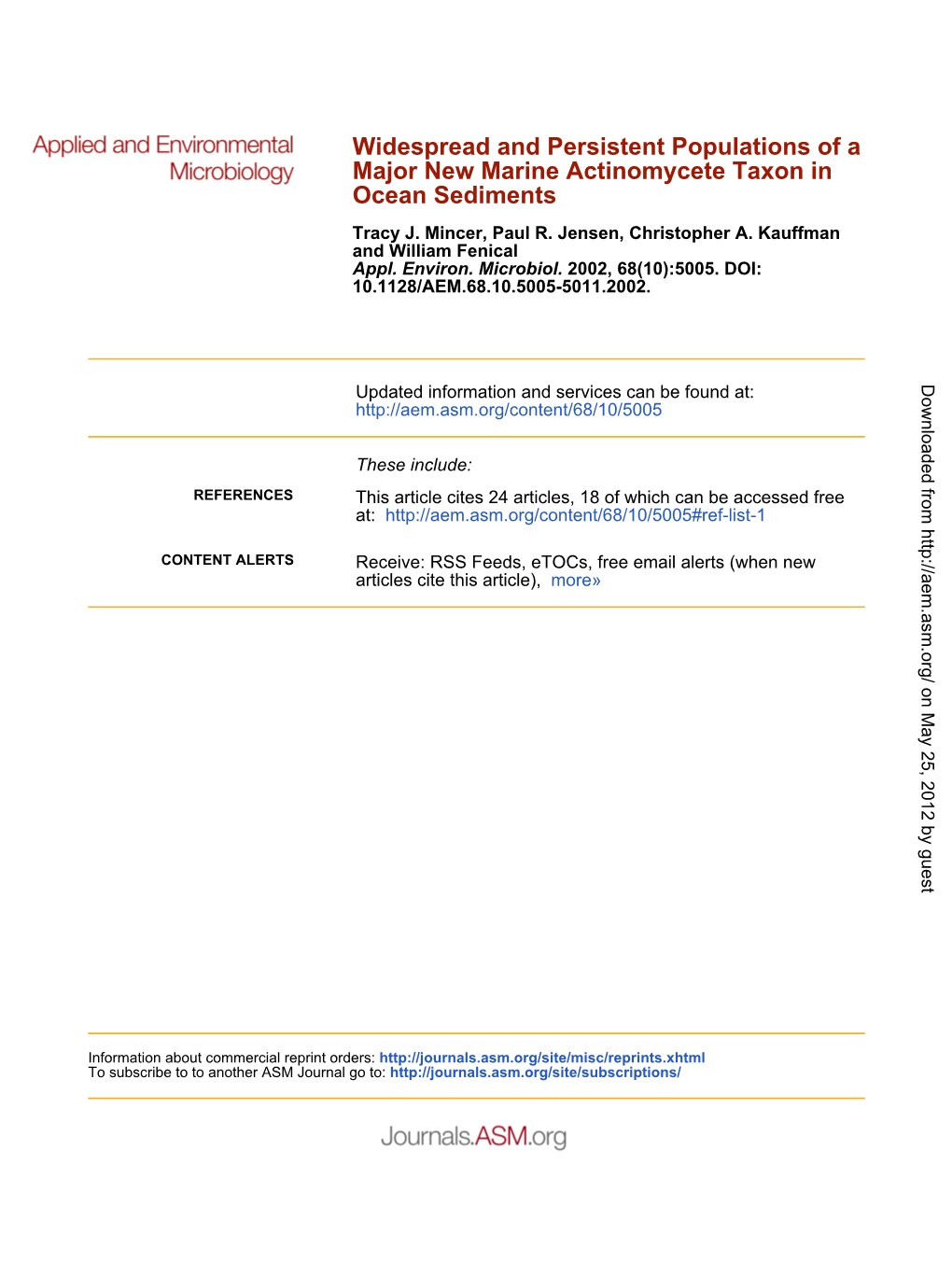 Ocean Sediments Major New Marine Actinomycete Taxon in Widespread