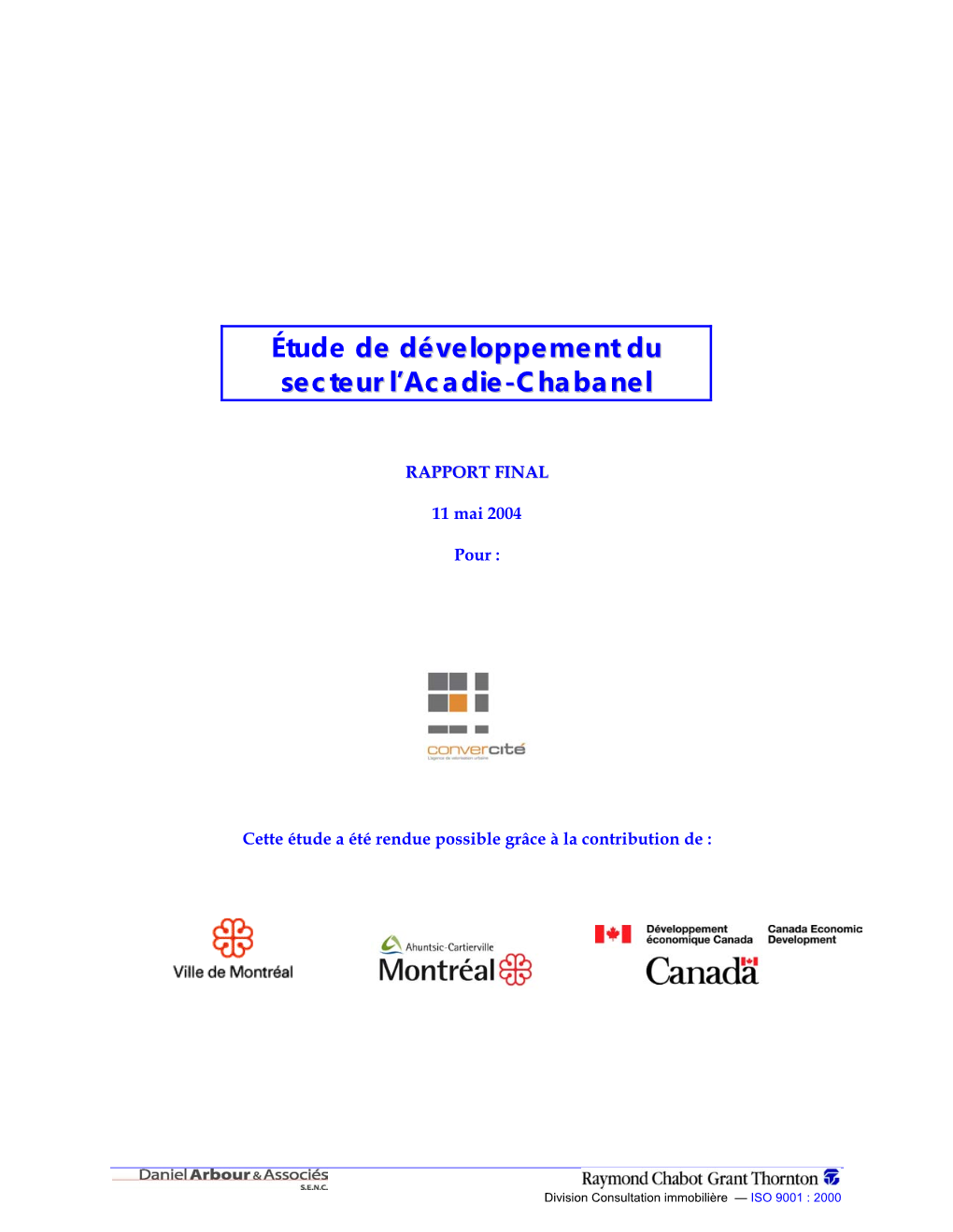 Étude De Développement Du Secteur L'acadie-Chabanel