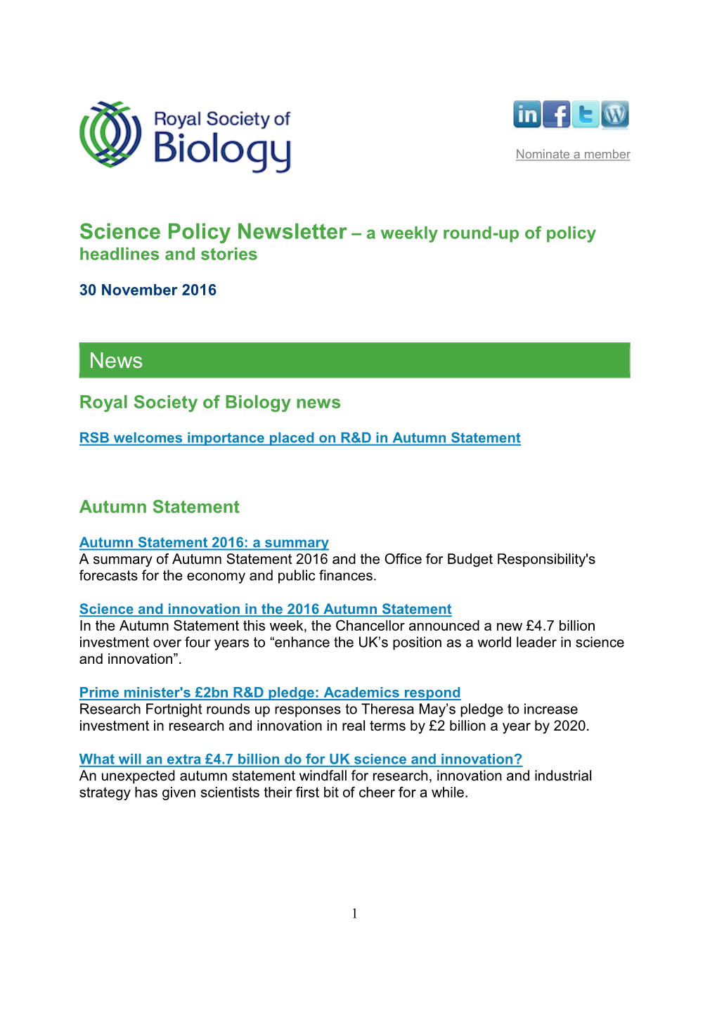 Royal Society of Biology News Autumn Statement