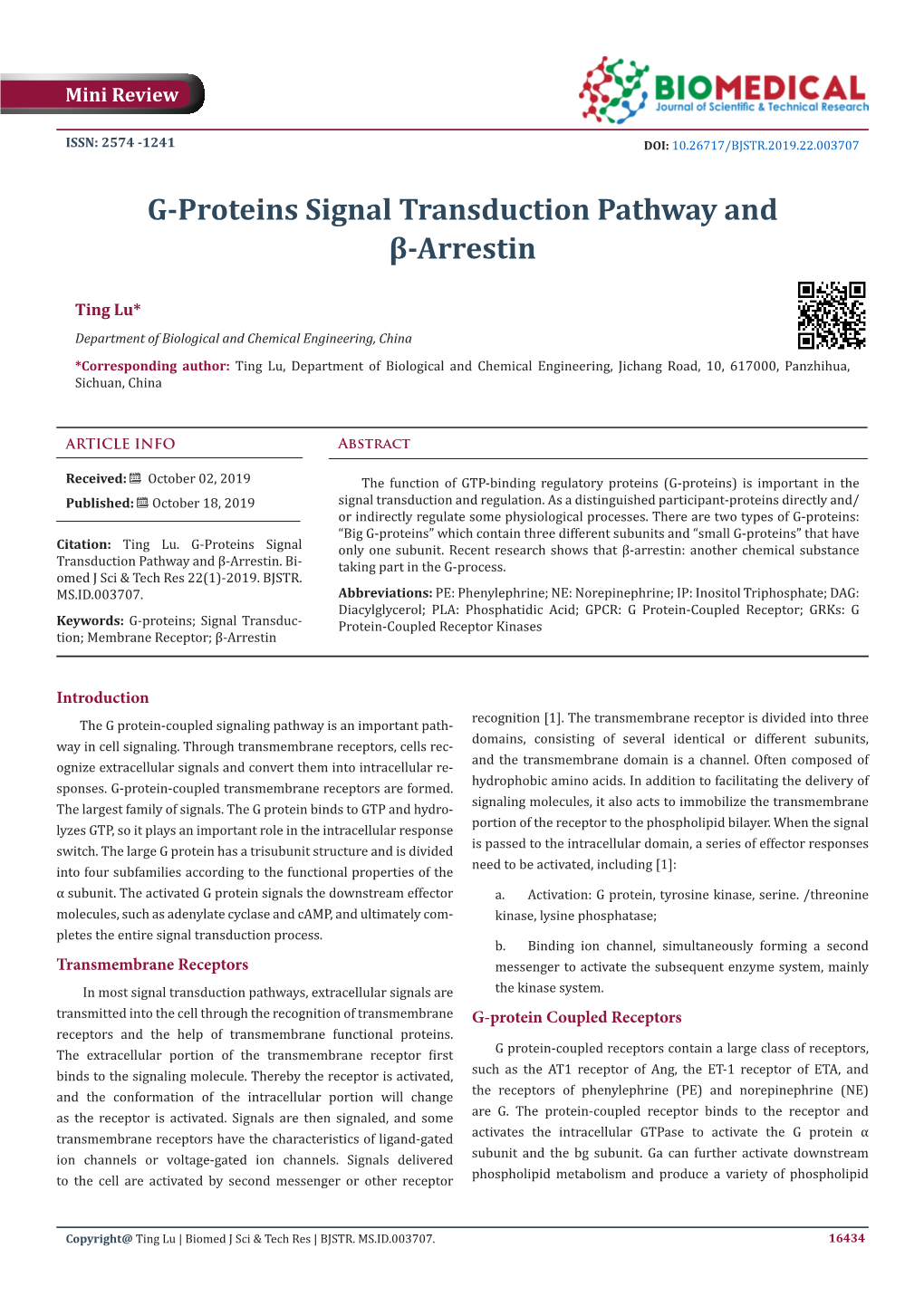 G-Proteins Signal Transduction Pathway and Β-Arrestin