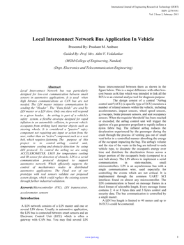 Local Interconnect Network Bus Application in Vehicle Presented By- Prashant M