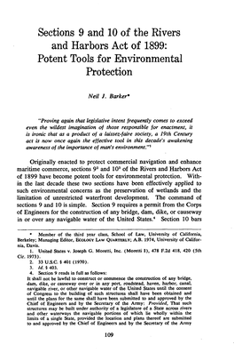 Sections 9 and 10 of the Rivers and Harbors Act of 1899: Potent Tools for Environmental Protection