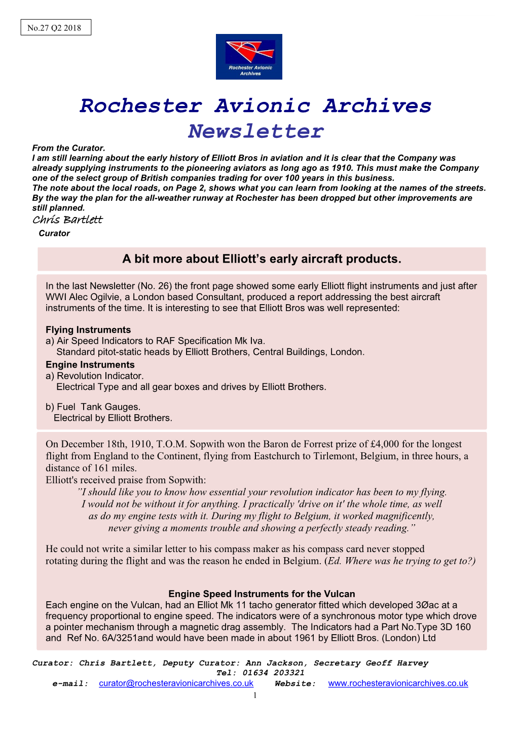 Rochester Avionic Archives Newsletter from the Curator