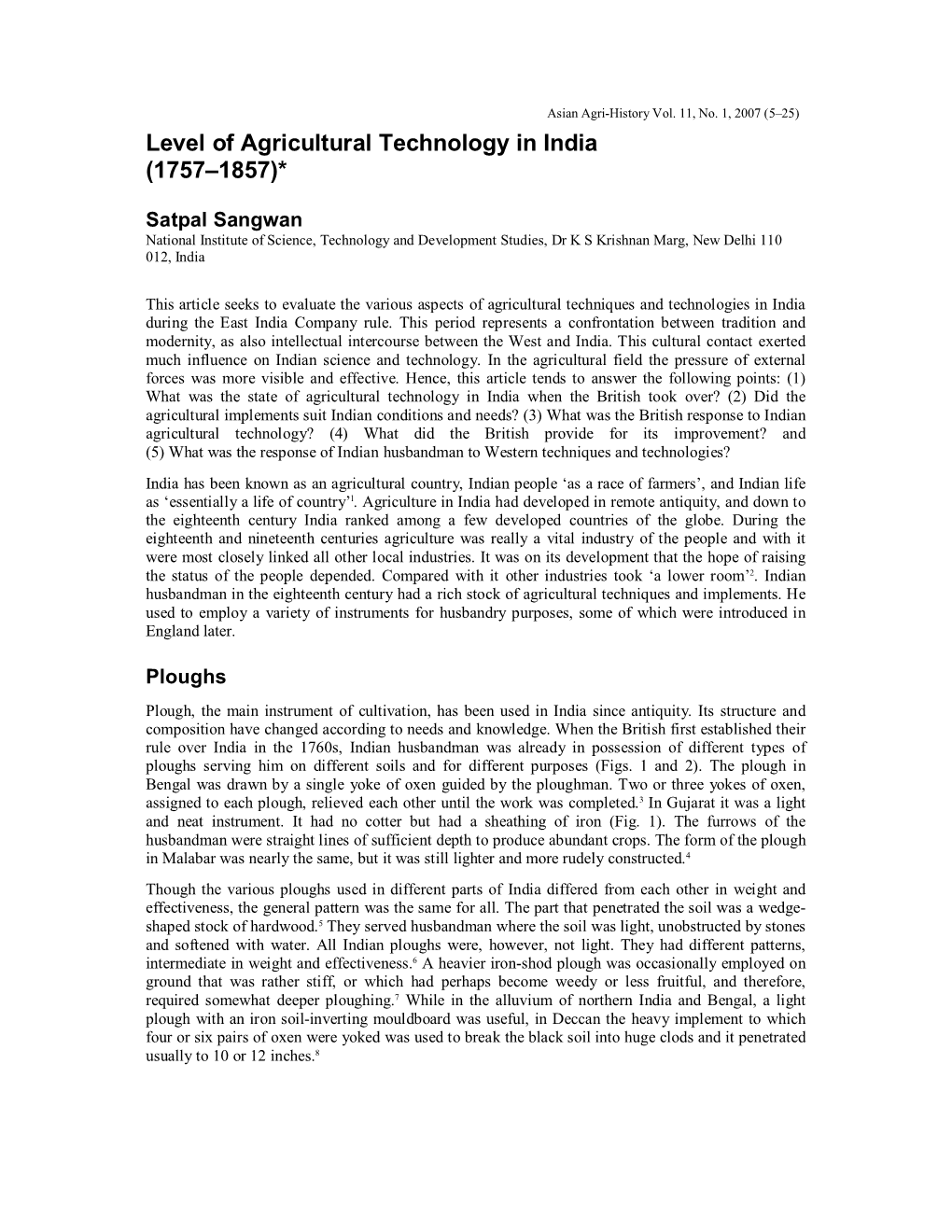 Level of Agricultural Technology in India (1757–1857)*