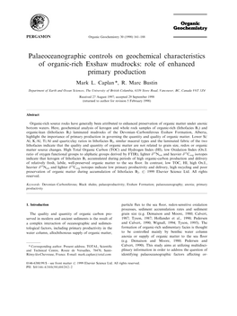 Palaeoceanographic Controls on Geochemical Characteristics of Organic-Rich Exshaw Mudrocks: Role of Enhanced Primary Production