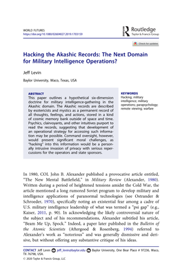 Hacking the Akashic Records: the Next Domain for Military Intelligence Operations?