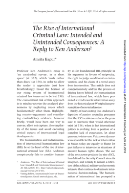 The Rise of International Criminal Law: Intended and Unintended Consequences: a Downloaded from Reply to Ken Anderson†
