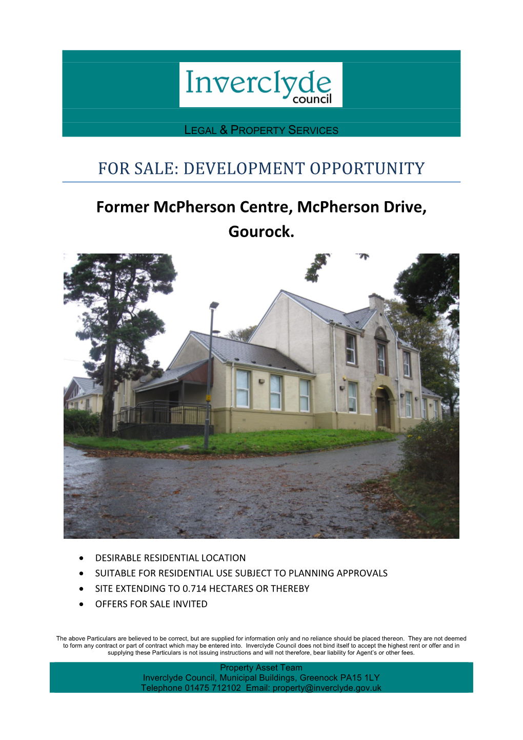 DEVELOPMENT OPPORTUNITY Former Mcpherson