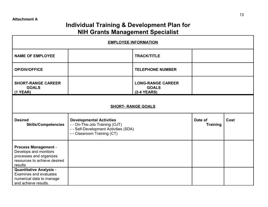 NIH/OHR - NIH Grants Management Specialist Individual Training & Development Plan ()