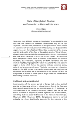 State of Bangladesh Studies: an Exploration in Historical Literature