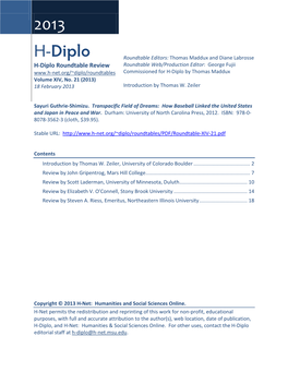 H-Diplo Roundtables, Vol. XIV, No. 21 (2013)