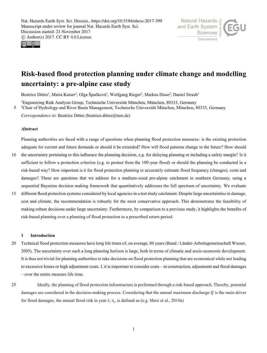 Risk-Based Flood Protection Planning Under Climate Change and Modelling Uncertainty: a Pre-Alpine Case Study