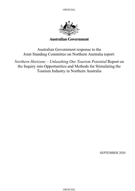 Australian Government Response to the Joint Standing Committee on Northern Australia Report: Northern Horizons – Unleashing O