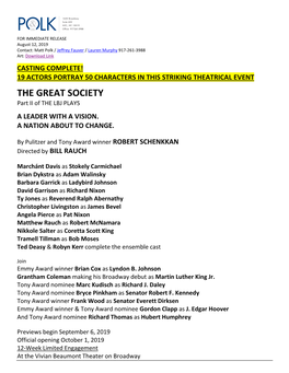 Announcing Final Casting for the GREAT SOCIETY