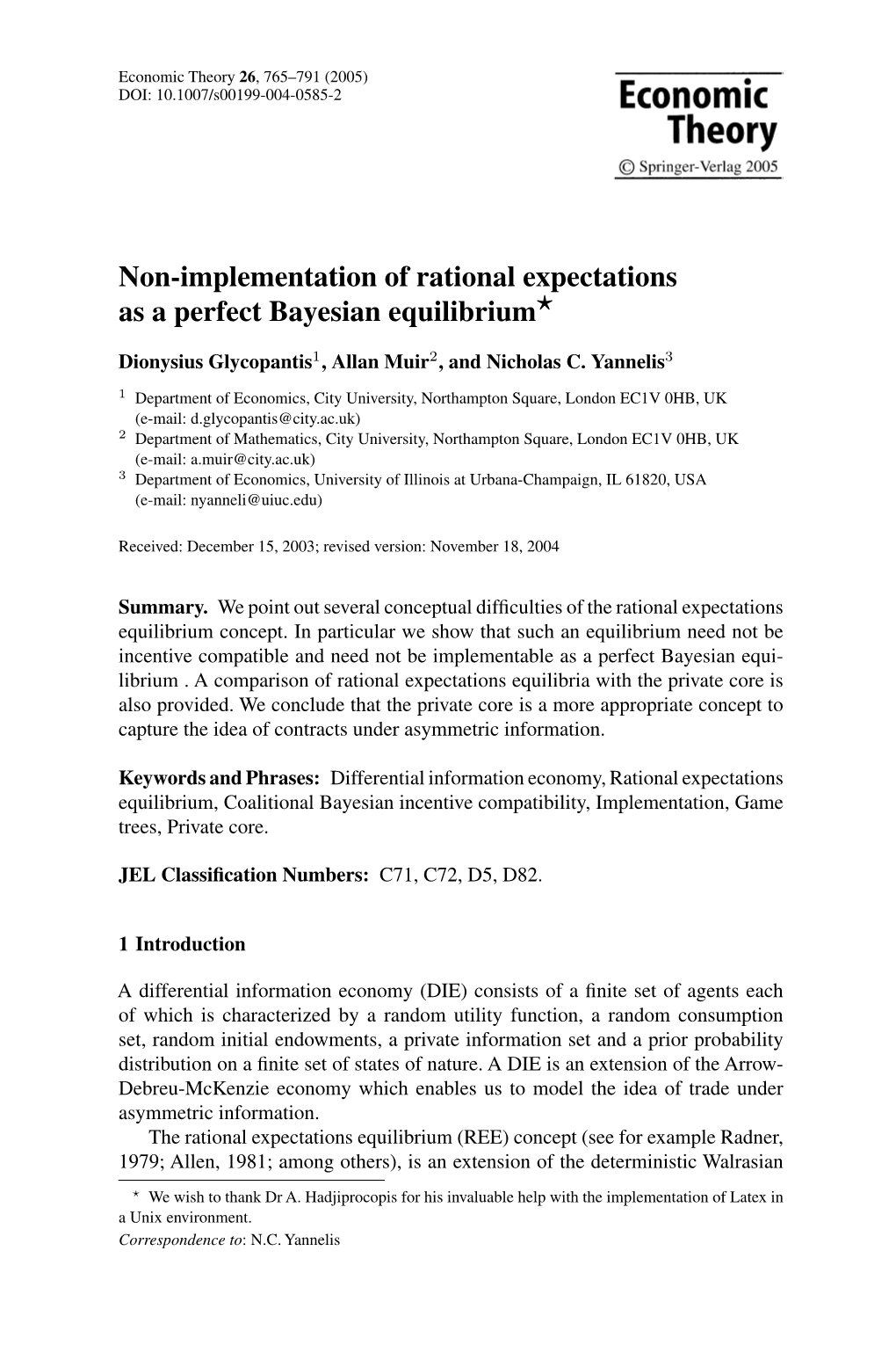 Non-Implementation of Rational Expectations As a Perfect Bayesian Equilibrium 767