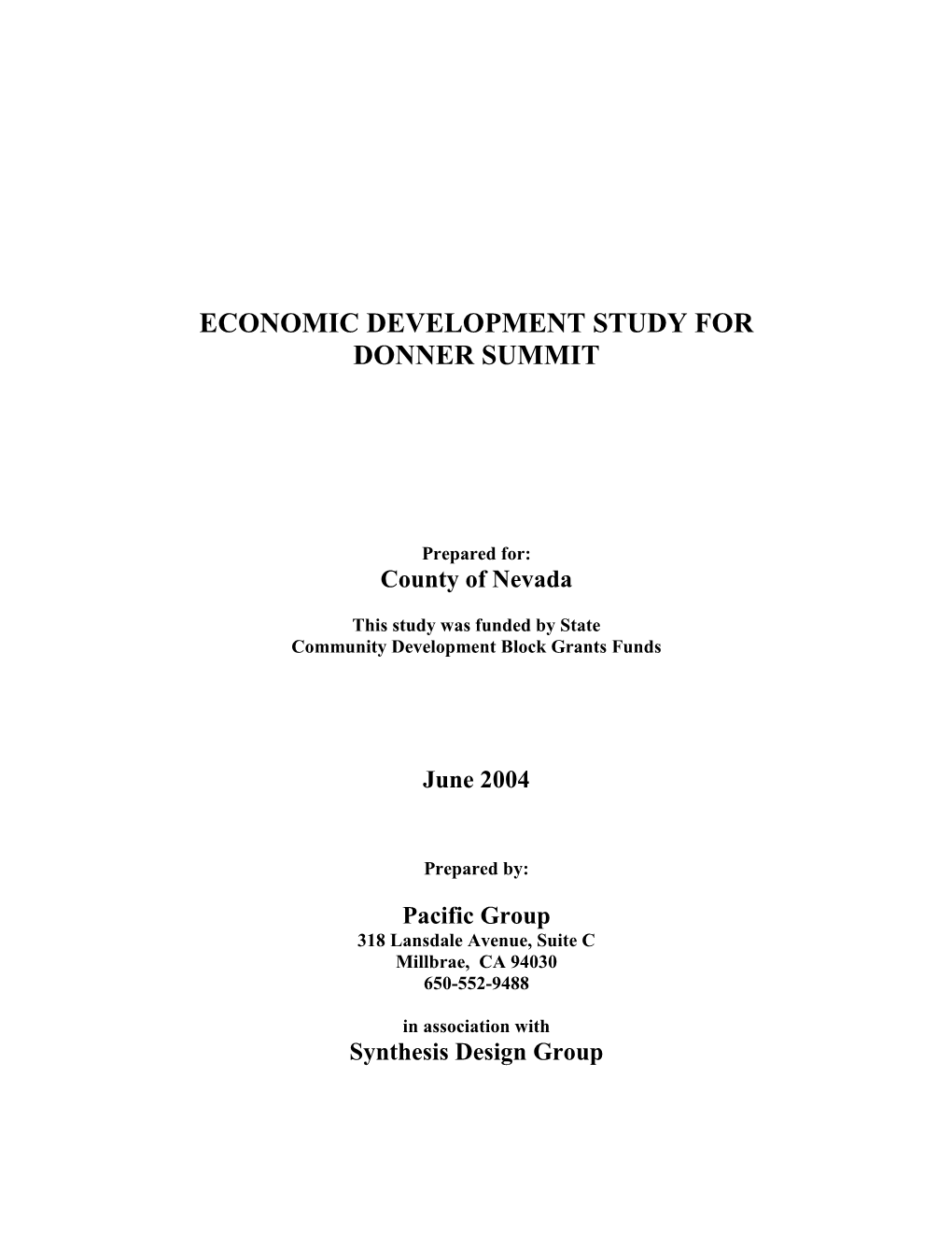 Economic Development Study for Donner Summit