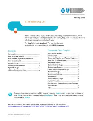 Blue Cross and Blue Shield January 2018 5 Tier Basic Drug List