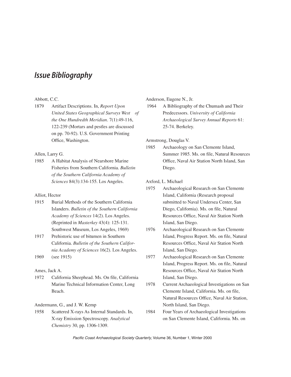 Issue Bibliography