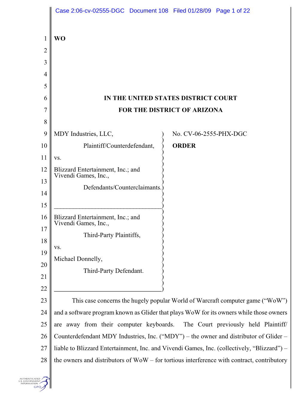 S:\2006\06-Cv-2555 MDY\1-09 Order Re Bench Trial.Wpd