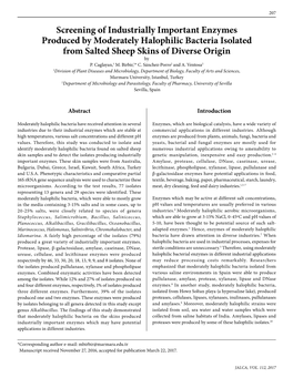 Screening of Industrially Important Enzymes Produced by Moderately Halophilic Bacteria Isolated from Salted Sheep Skins of Diverse Origin by P