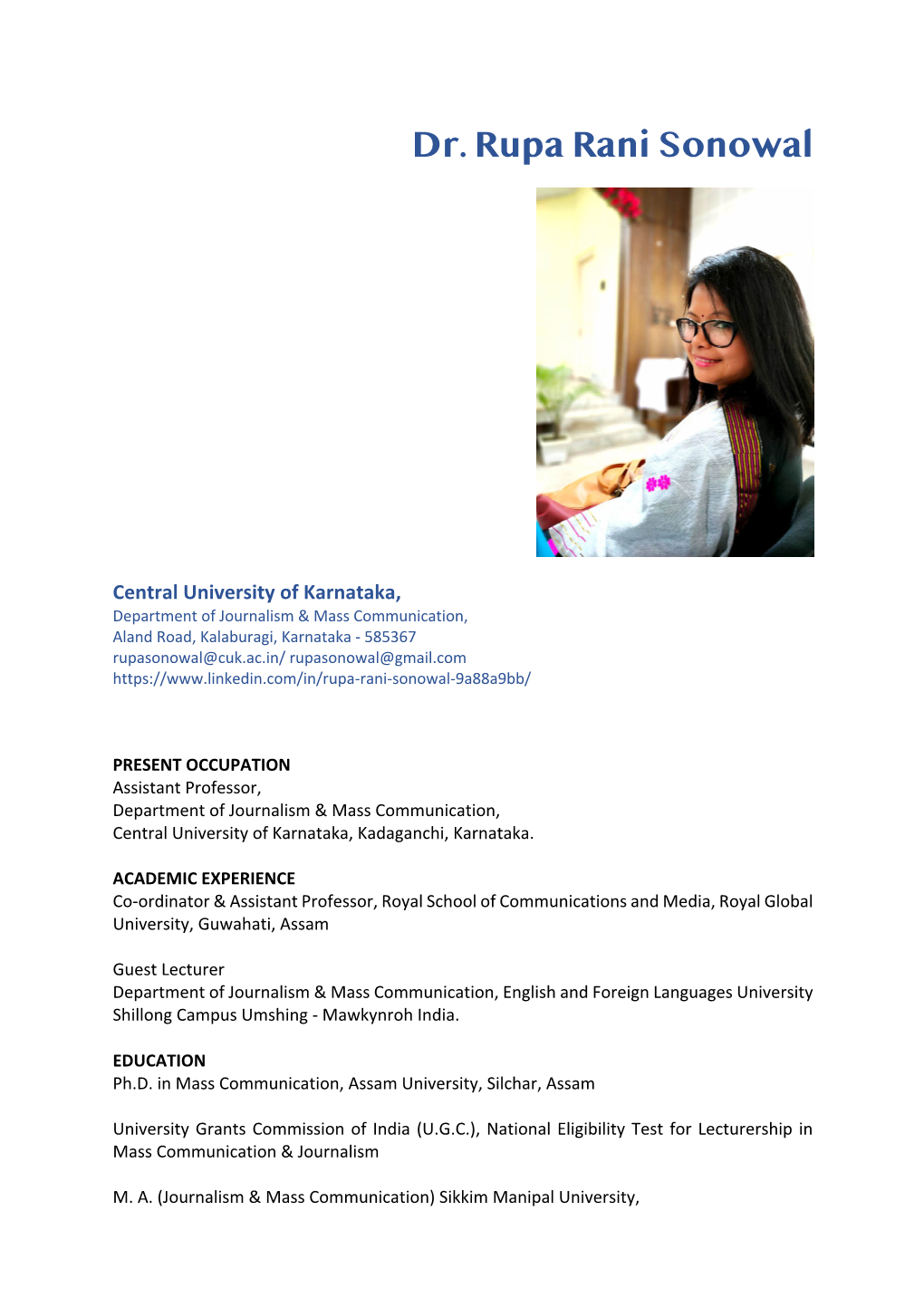 CV Dr. Rupa Rani Sonowal