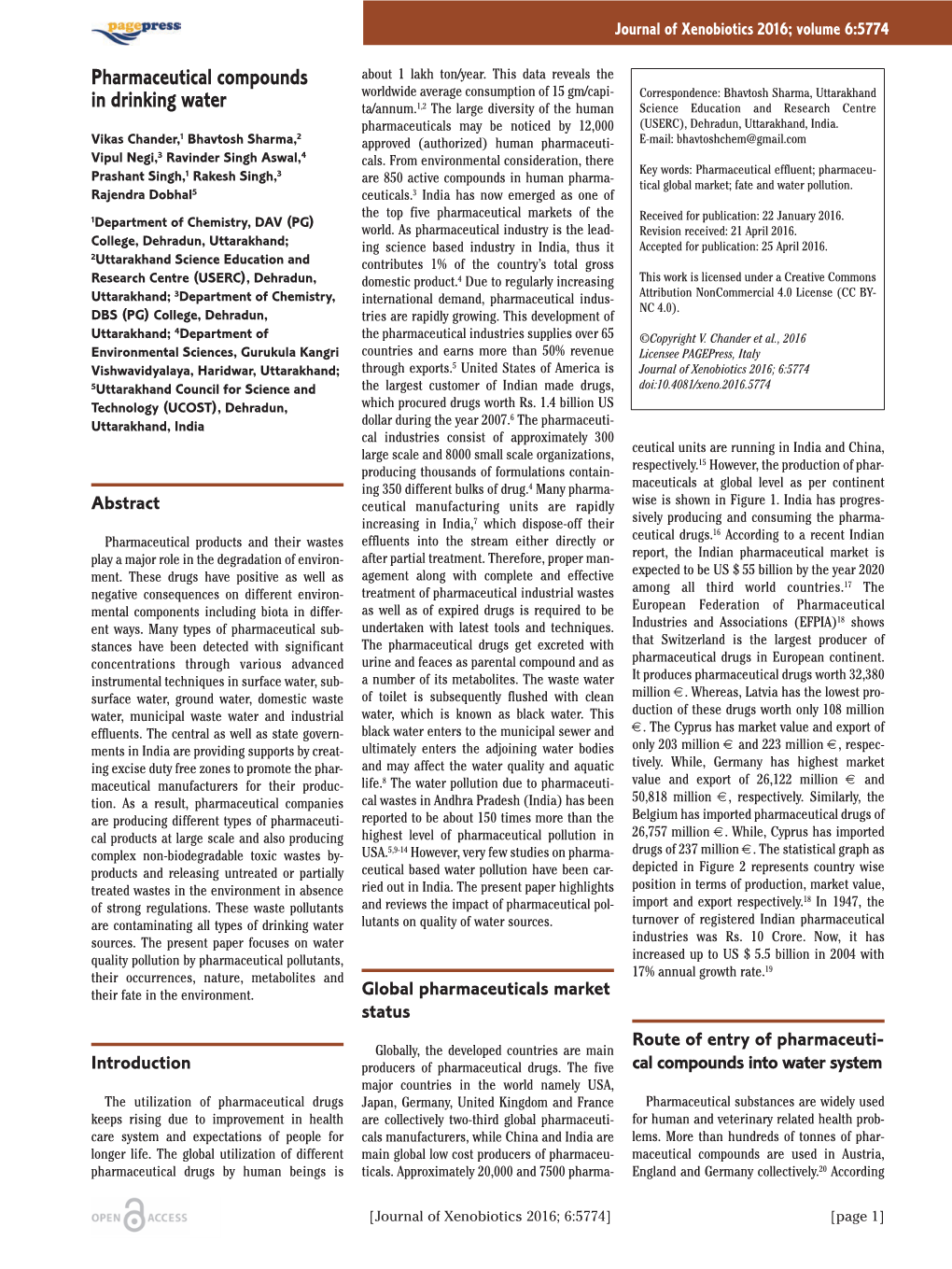 Pharmaceutical Compounds in Drinking Water