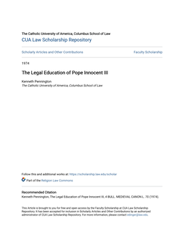 The Legal Education of Pope Innocent III