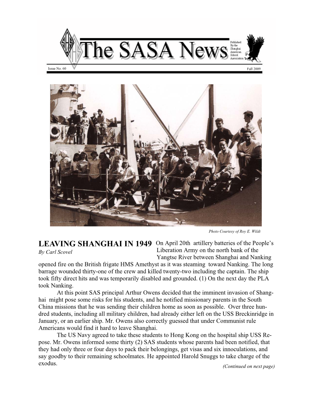 SASA Newsletter Fall 09