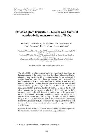 Effect of Glass Transition: Density and Thermal Conductivity Measurements of B2O3